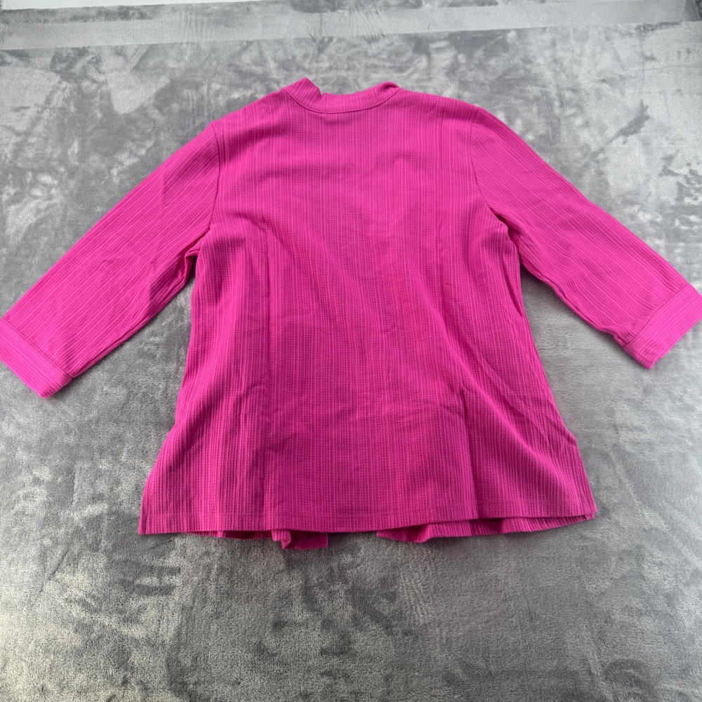 NWOT Isaac Mizrahi Live Pink Textured Knit Open Front Cardigan 3/4 Sleeve M - Picture 7 of 8